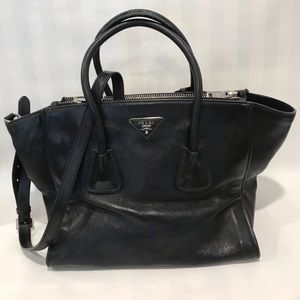 Prada Glace Calf Twin Pocket Tote Bag, Black